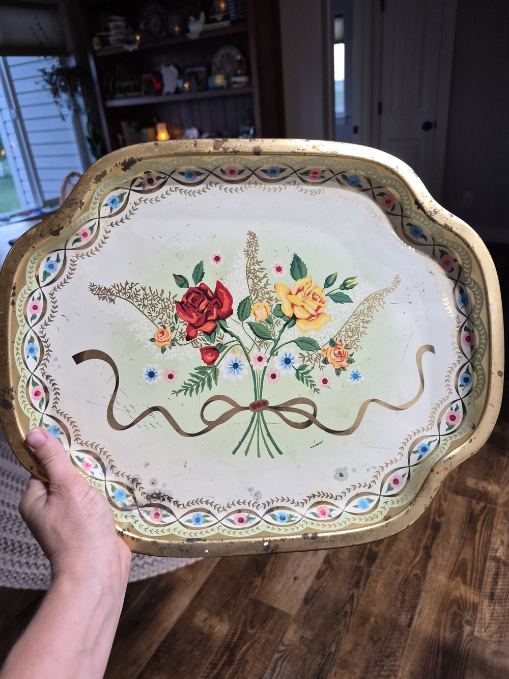 Vintage Baret Ware Roses Serving Tray, Baret Ware Art Grace Metal Tray, made in